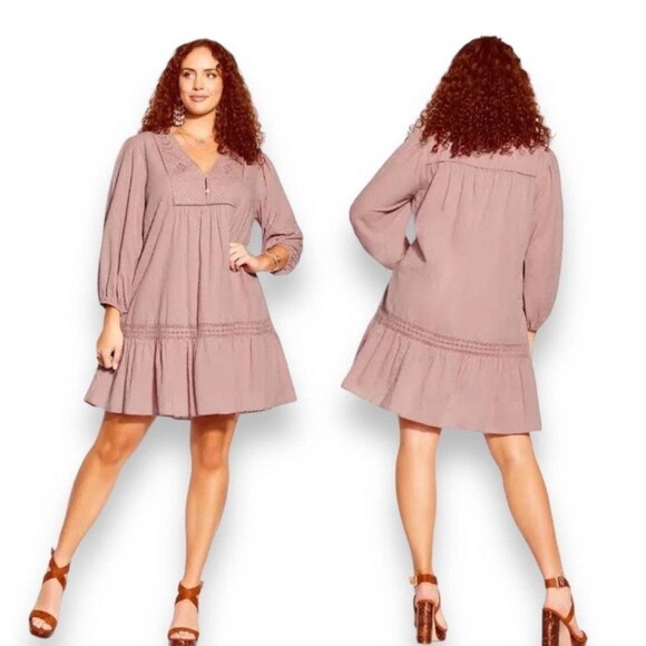 Starling Reine Dress Women 16 Dusty Pink Rose Puff Cottagecore Boho Peasant - Picture 1 of 12